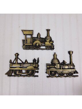 Vintage MBC Japan Cast Metal Train Engine Wall Plaques Set of 3 1301 1302 1303